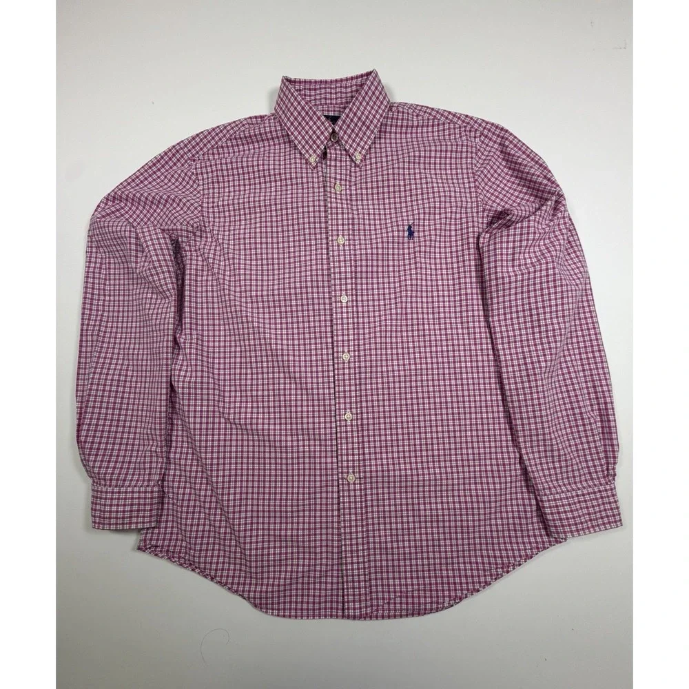 Ralph Lauren Shirt Mens Large Pink White Check Tattersall Button Down Long
